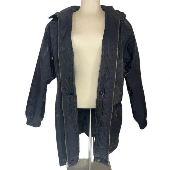 Black Hooded Jacket Warm Medium Weight Dressy Jacket Shimmer Black Fabric